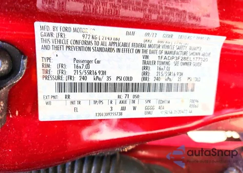 2014 Ford Focus Se z USA, uszkodzony, nr VIN 1FADP3F28EL177320